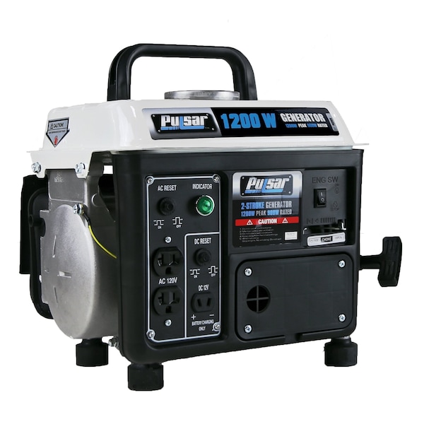Pulsar Portable Generator, Gasoline, 900 W Rated, 1,200 W Surge, Recoil Start, 120V AC/12V DC, 8.3/7.5 A PG1202SA - main